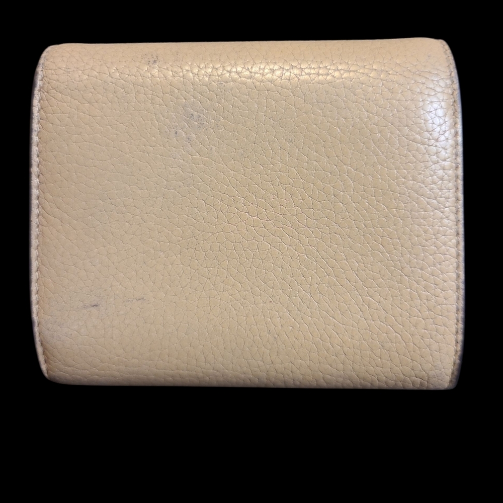 Celine Tan Leather Trifold Wallet with Silver Accents Orangish Red Interior - Picture 2 of 6